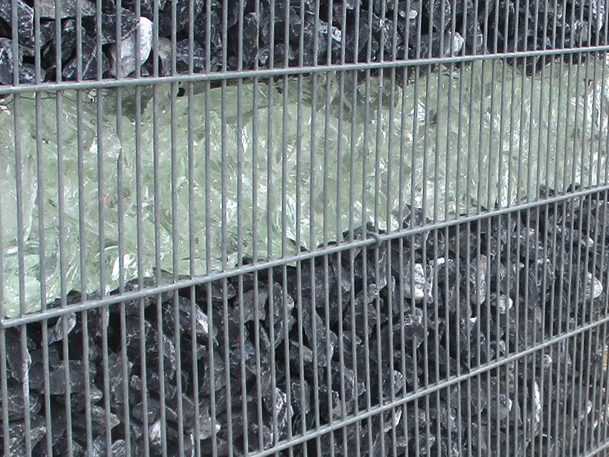 Gabionensteine Alpenkalk und Glas klar